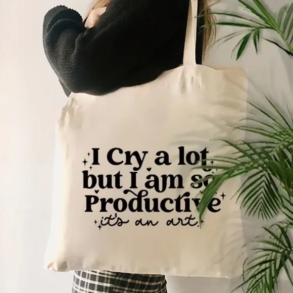 Taylor Swift “I Cry A Lot But I Am So Productive” Canvas Tote Bag - Picture 4 of 4